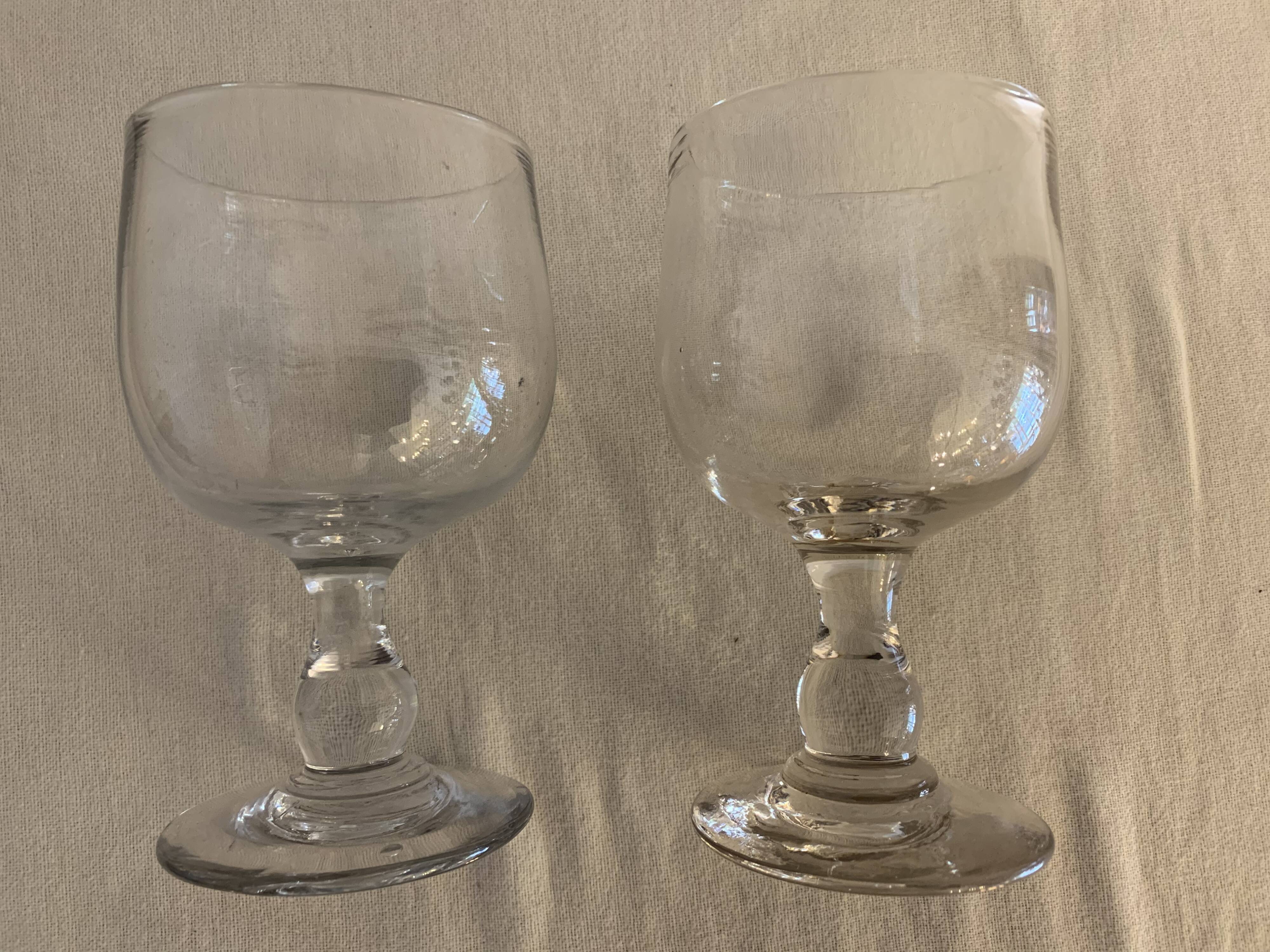 8 old red wine glasses with blown and bubbled glass walk