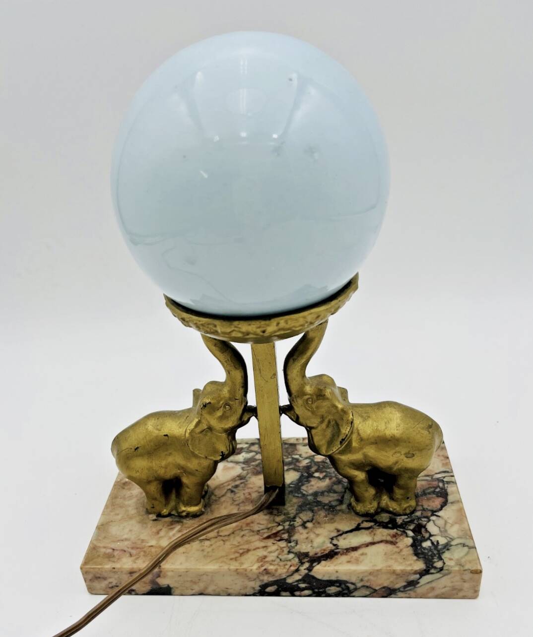 Art Deco ball and elephant lamp on marble base - 653001