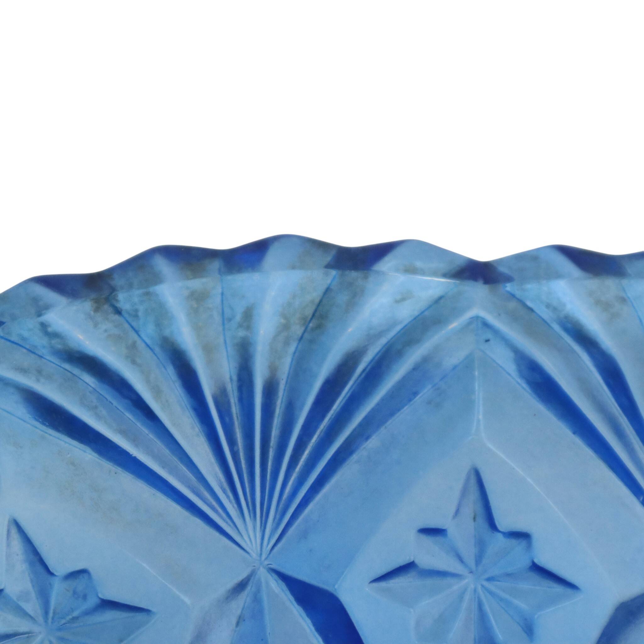 Coupe à fruits en verre pressé bleu, France