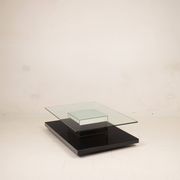 Cidue Mid Century Italian Black Lacquer, Mirror and Glass Coffee Table 1970