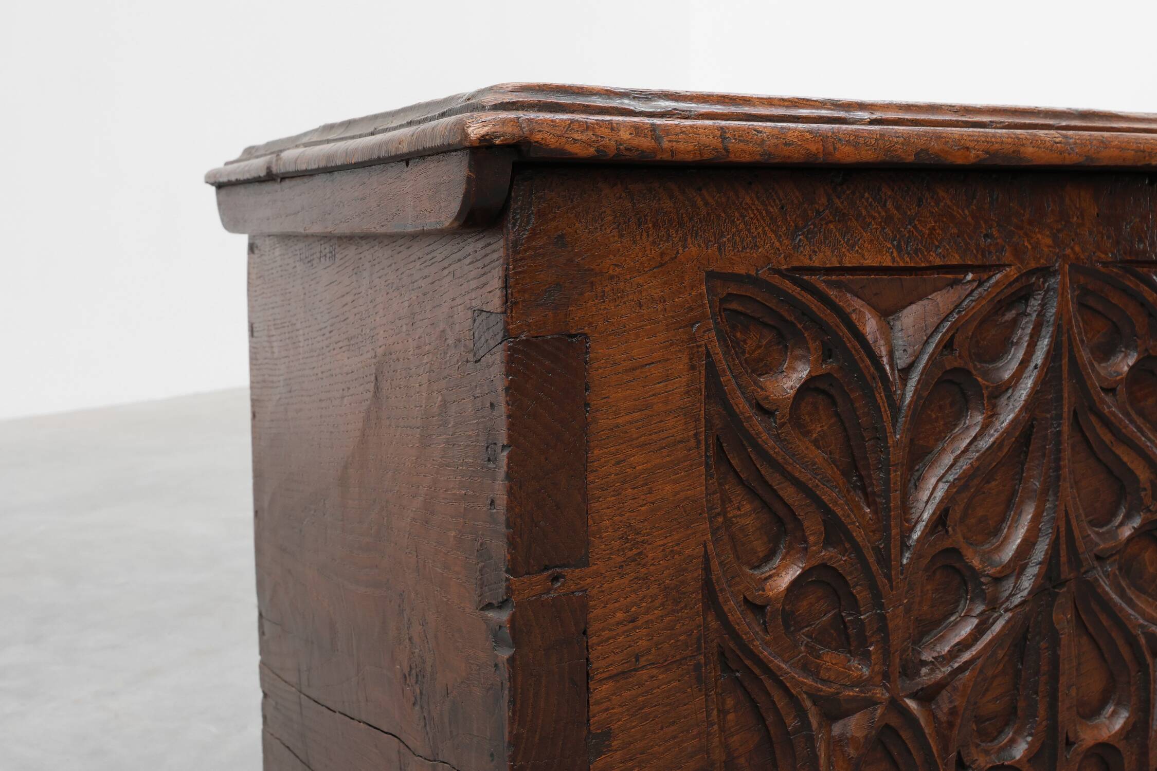 Rare Large Gothic 16th century carved solid oak chest, France