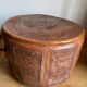 Carved leather pouf in the Mayan style by Angel Pazmino, Ecuador, 1960