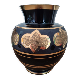 Vase art déco en verre hyalite par paul heller pour the rupel boom, 1930s