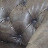 Grey Cowhide Leather Chesterfield Club Armchair in English Style on Casters