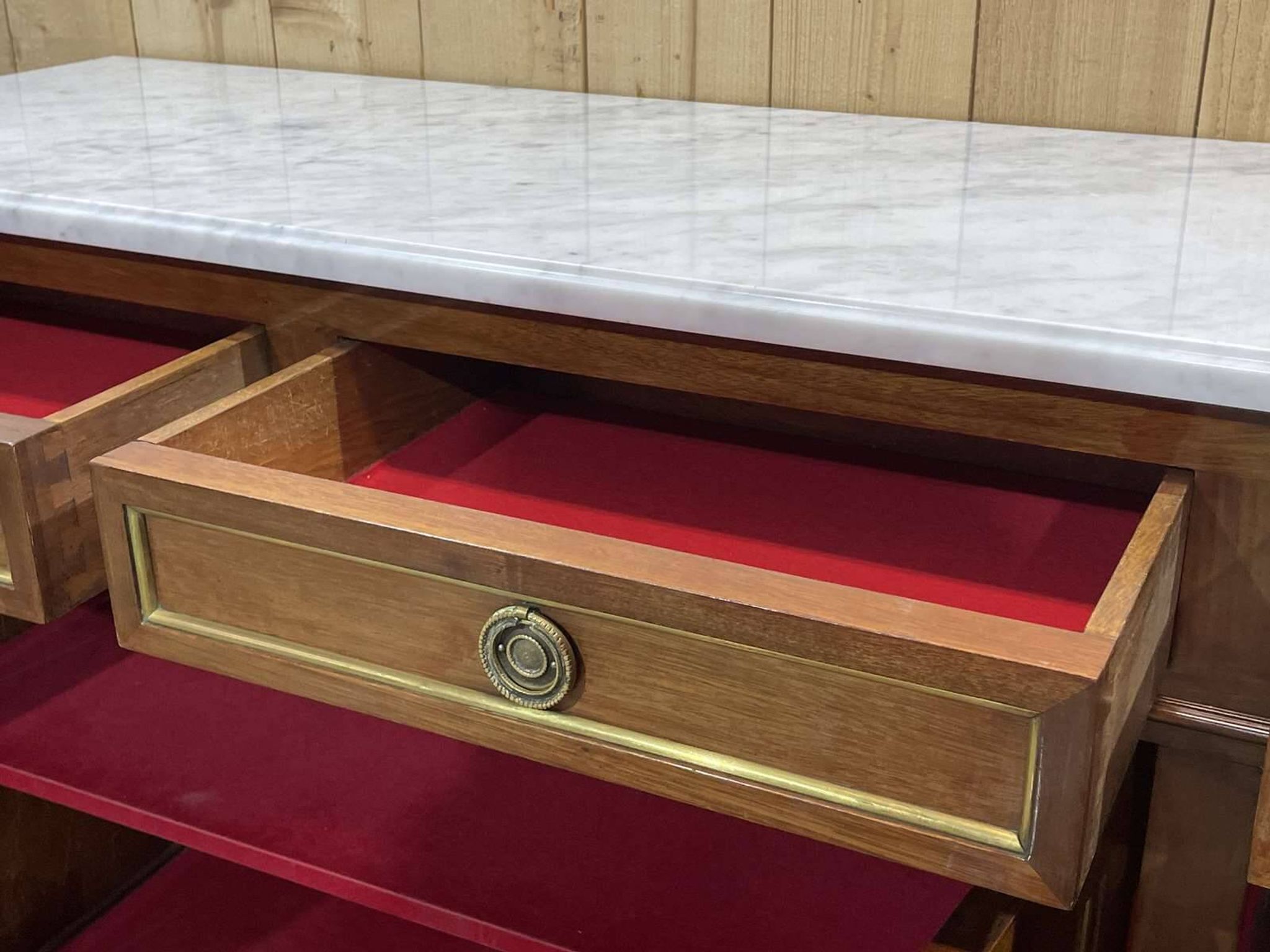 Louis xvi style sideboard from the 1950s in mahogany, oak and white marble top