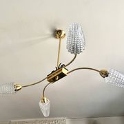 Golden brass chandelier with 4 tulips Arlus 1950