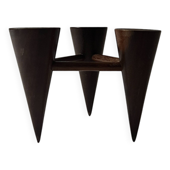 Scandinavian tripod candle holder in carved wood, design from around 1970.