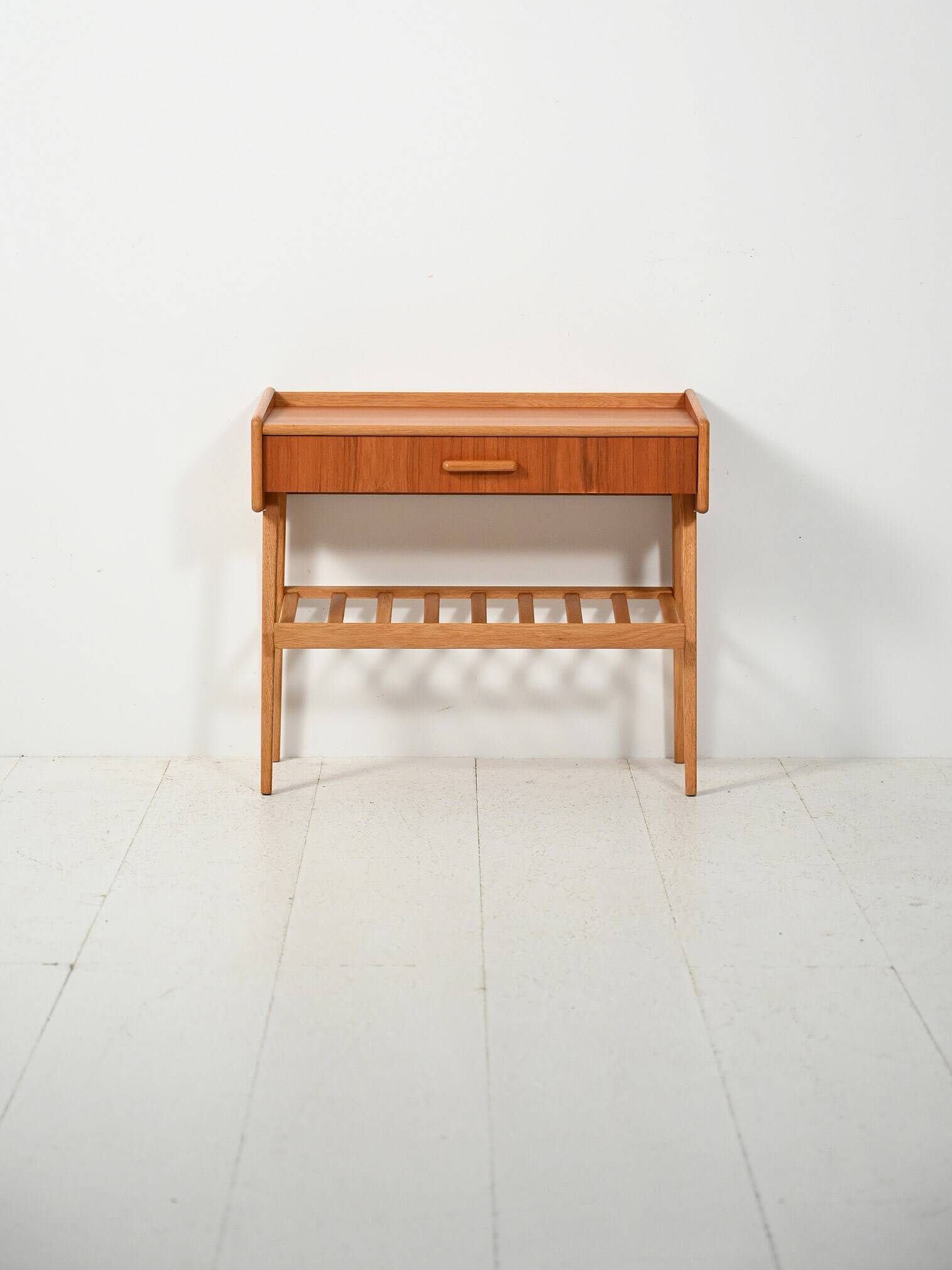 Scandinavian bedside table with drawer and magazine rack