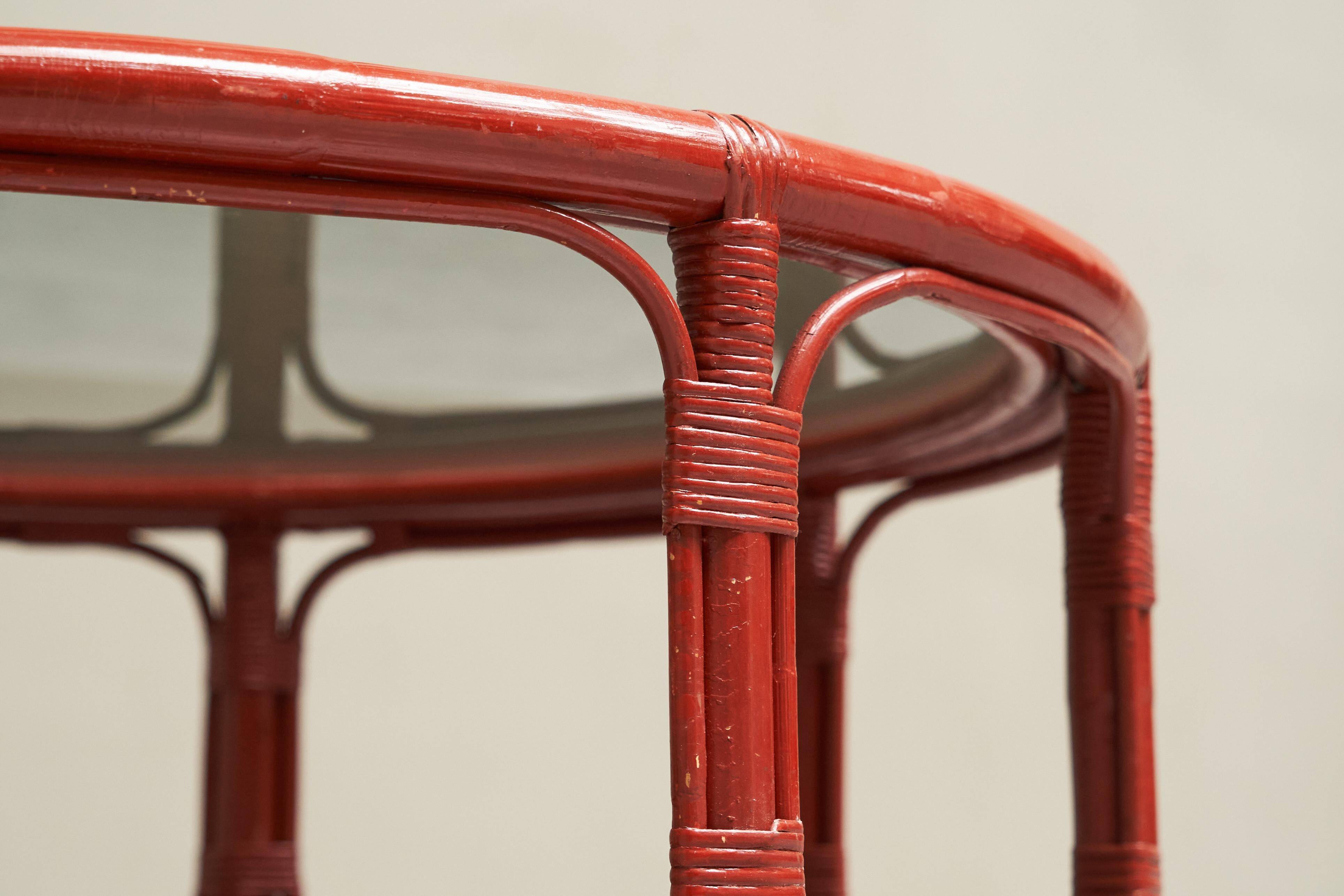 "Blood of Ox" coffee table in lacquered bamboo and glass, 20th century