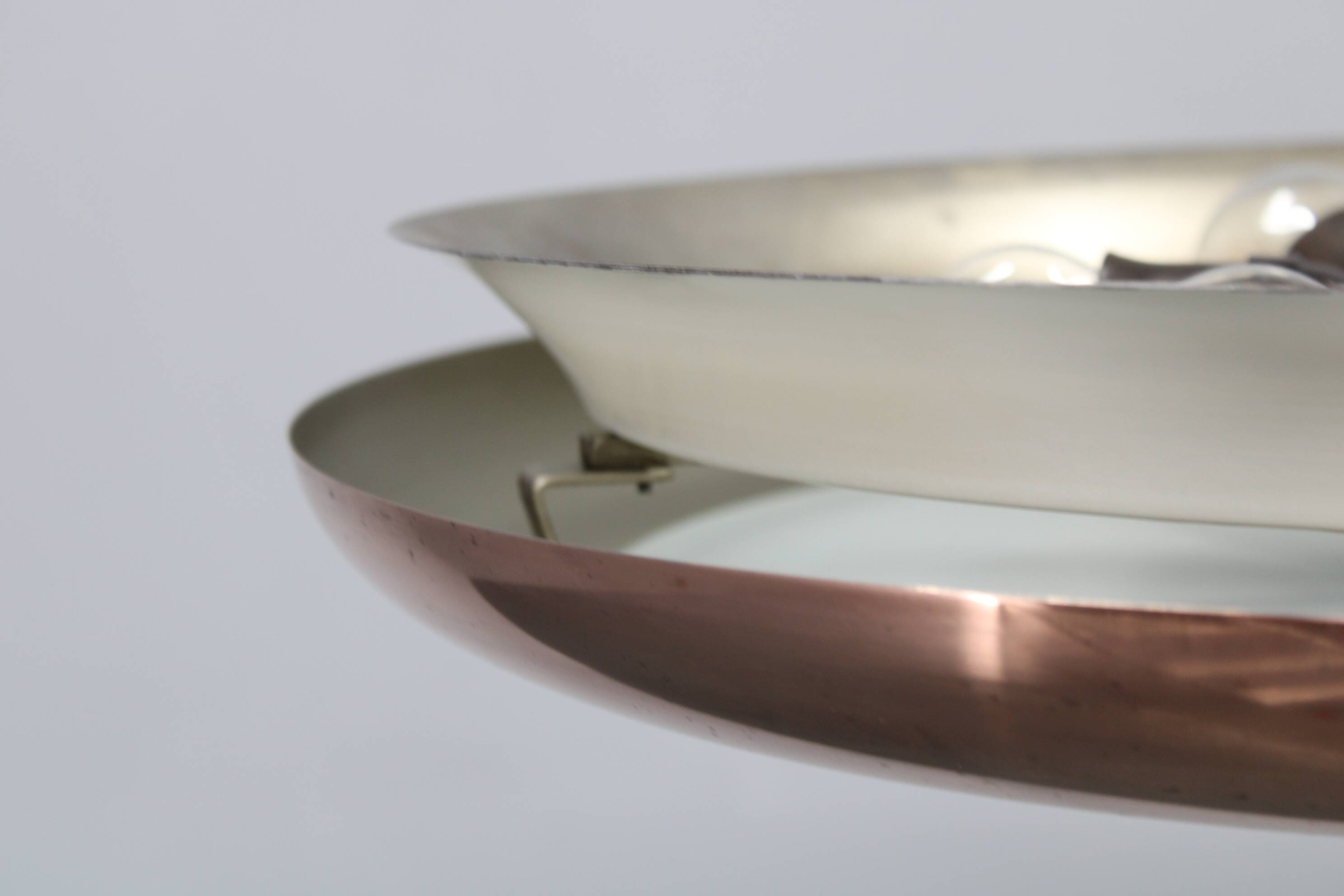 1930s "ufo" chandelier in copper finish by josef hurka, czechoslova