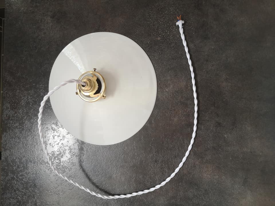 Old lampshade suspension opaline white smooth tbe art deco 1940 Ø 26 cm TBE