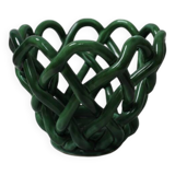Emerald green ceramic basket, circa 1950