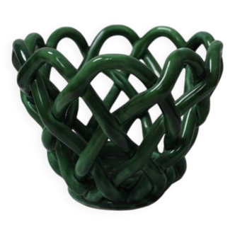 Panier en céramique vert émeraude, circa 1950