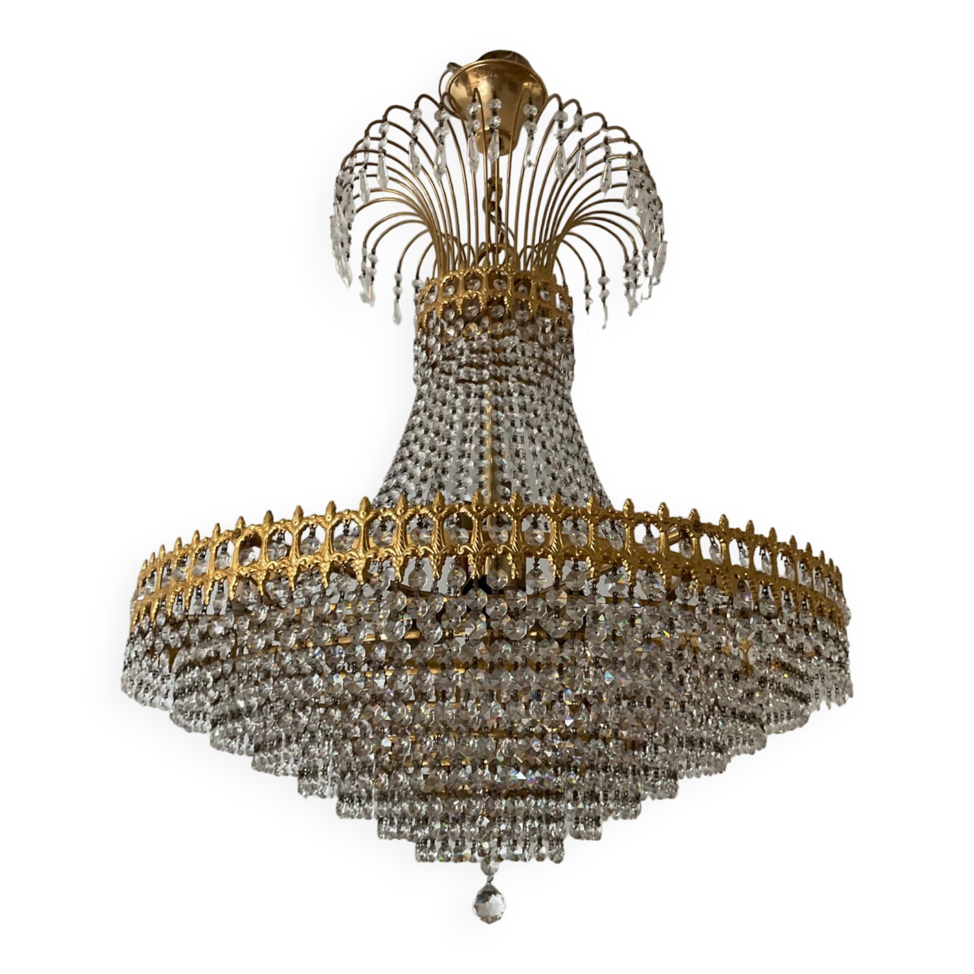 Chandelier cascade of tassels and brass
