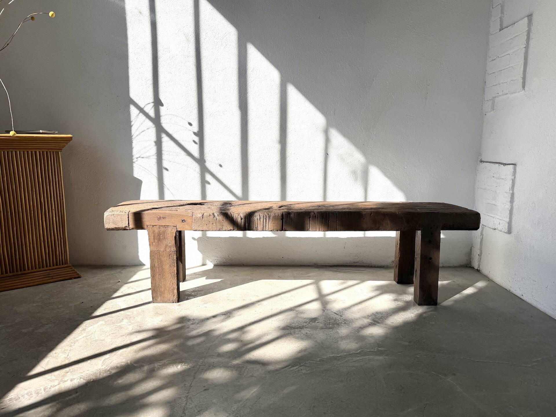 Brutalist Oak Bench – Unique Piece, 20th Century Folk Art