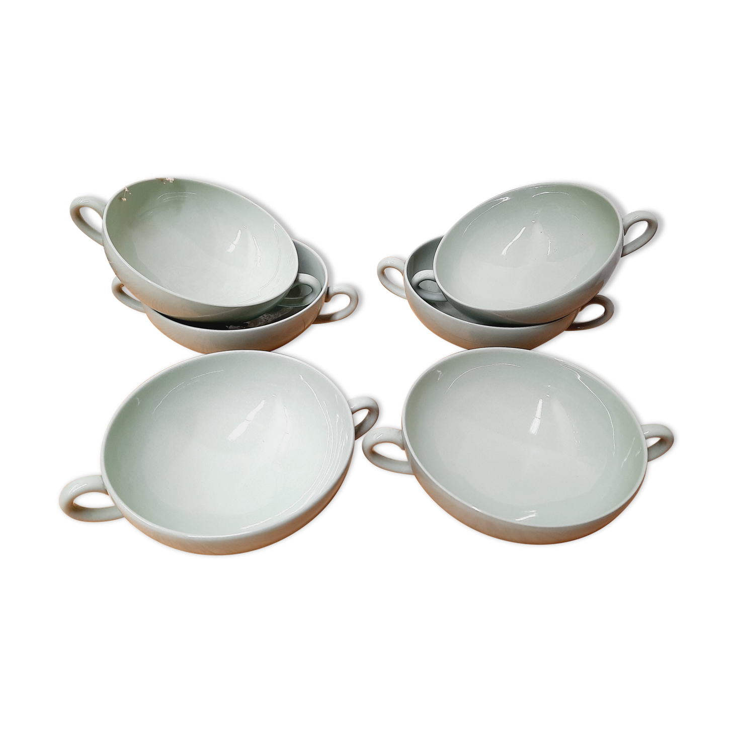 6 bowls of Wedgewood Celadon broths