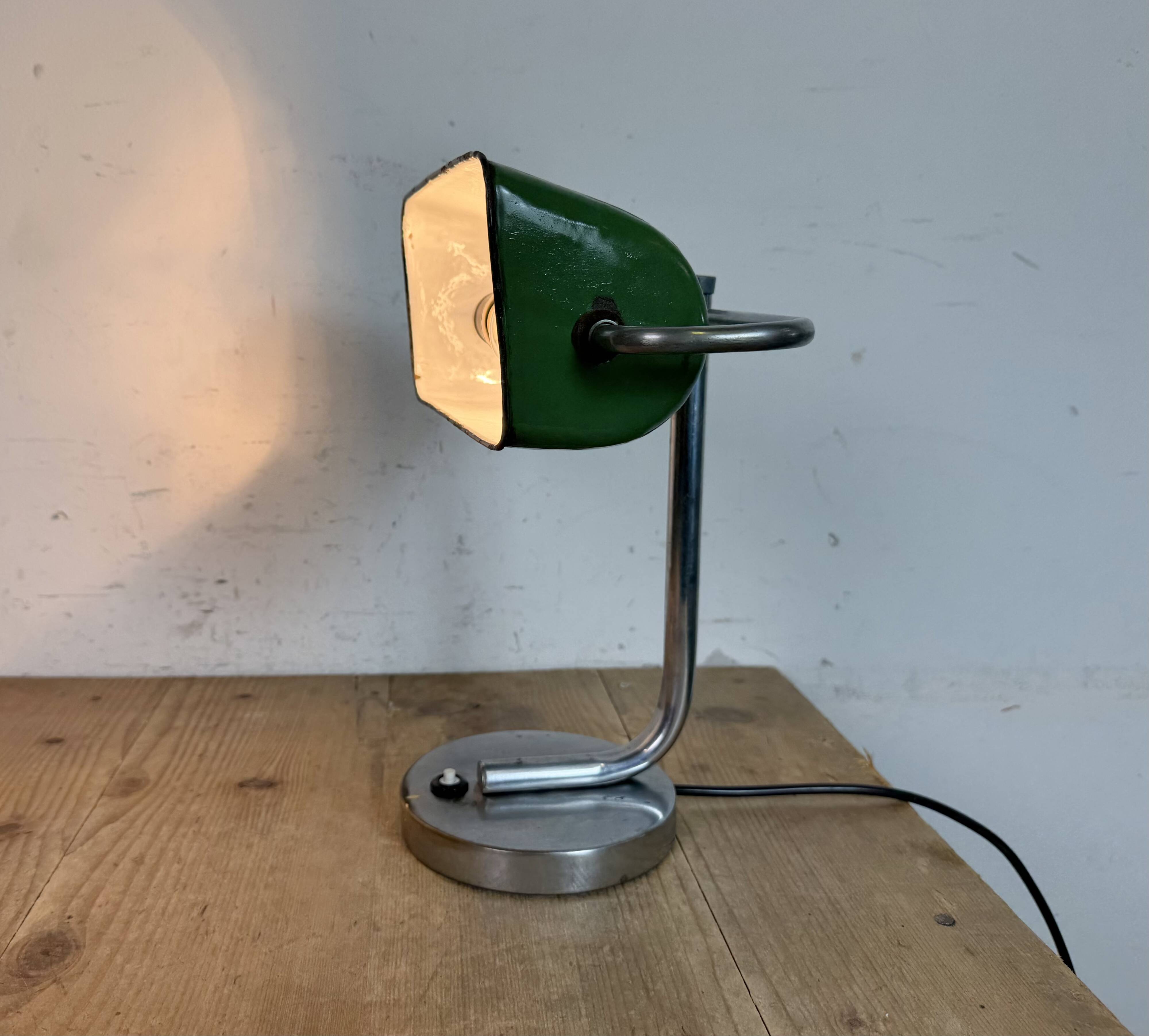 Vintage Green Enamel Banker Lamp, 1950s