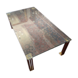 Vintage Hollywood Style Coffee Table - Glass, Brass & Fluted Legs,