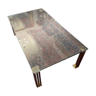 Vintage Hollywood Style Coffee Table - Glass, Brass & Fluted Legs,