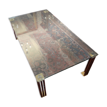 Vintage Hollywood coffee table - Glass, brass, and fluted legs.