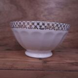 Ancien bol en porcelaine côtelé blanc avec frise dorée