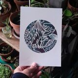 "Tribal vert" illustration carte postale