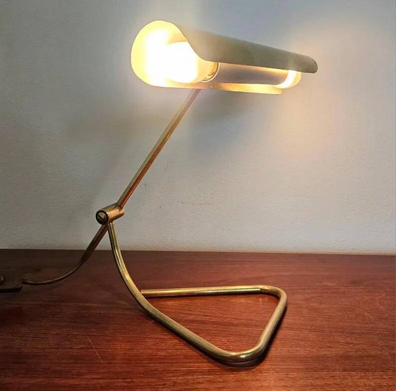 Rare Midcentury Brass Table or Desk Lamp OMI, Office or Bank, Germany, 1970s