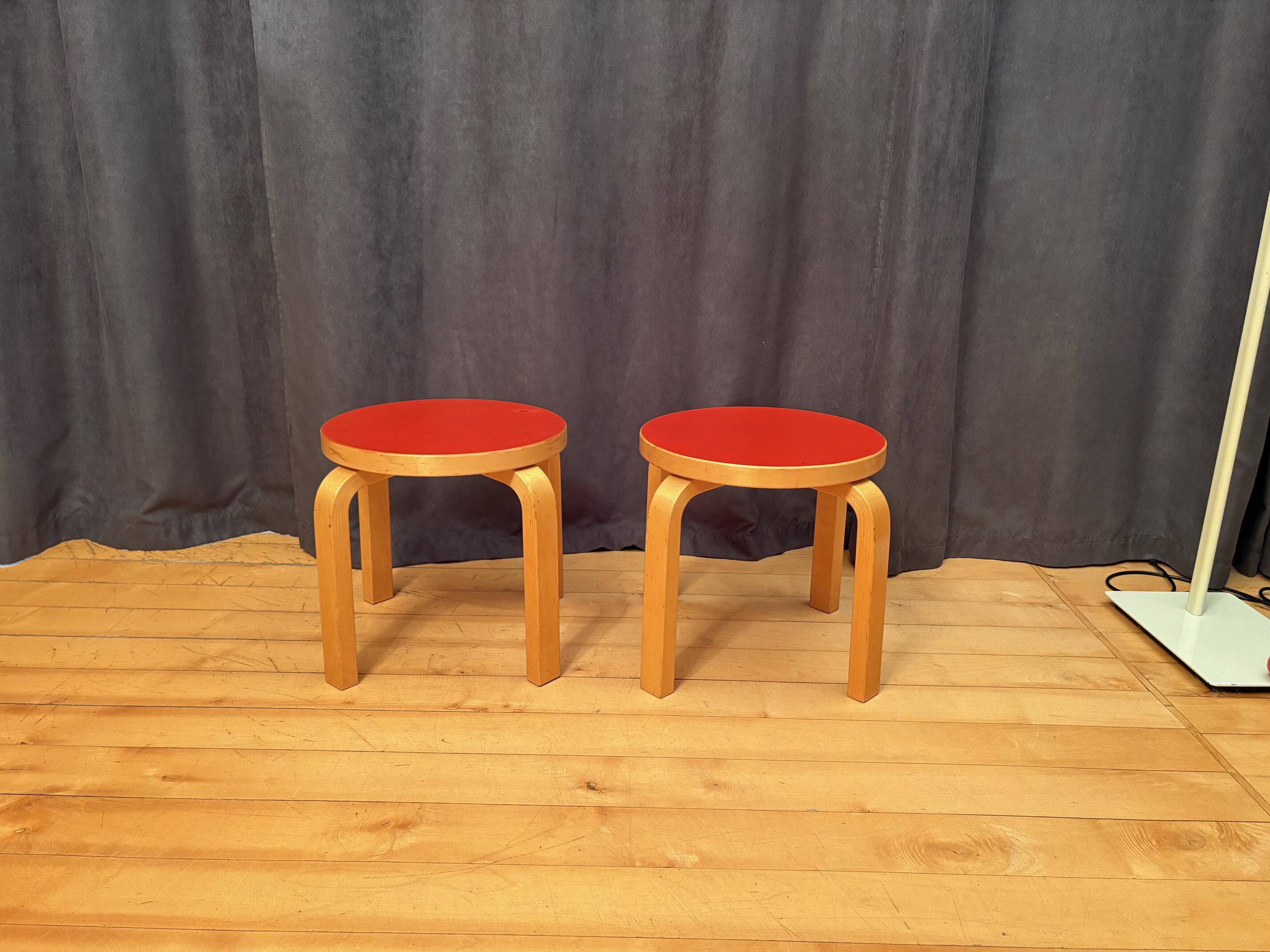 Pair of NE60 stools designed by Alvar Aalto, Artek, Finland, 1980s