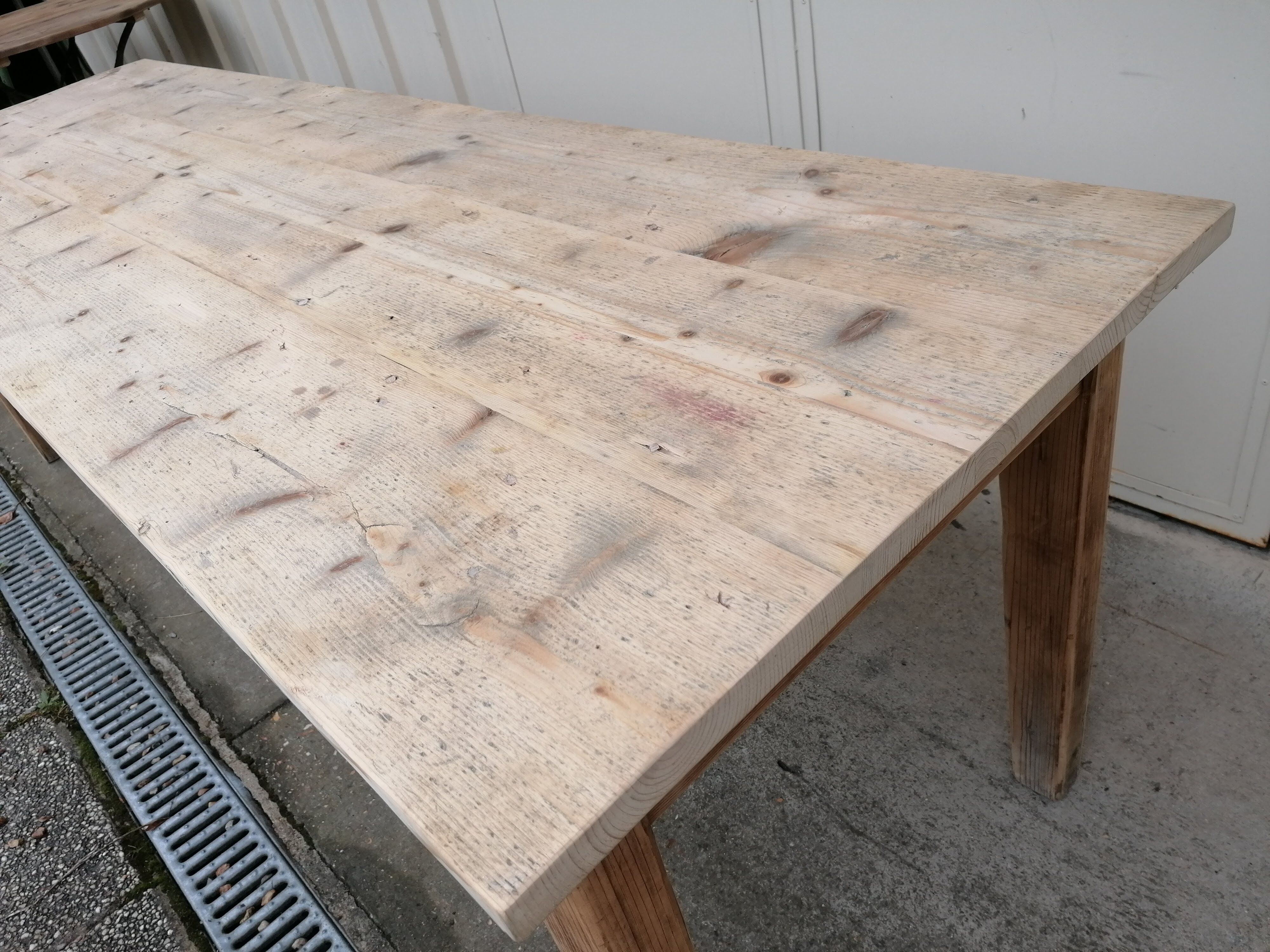 Large vintage wooden farmhouse table, 2.45m, 8 people