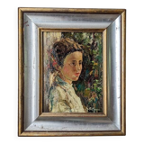 Acrylic on wood old portrait vintage painting country decoration