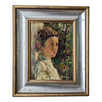 Acrylic on wood old portrait vintage painting country decoration