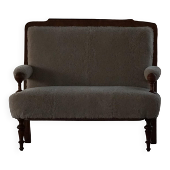 Danish two-seater canapé from the early 20th century in merino wool and wood, 1930s.
