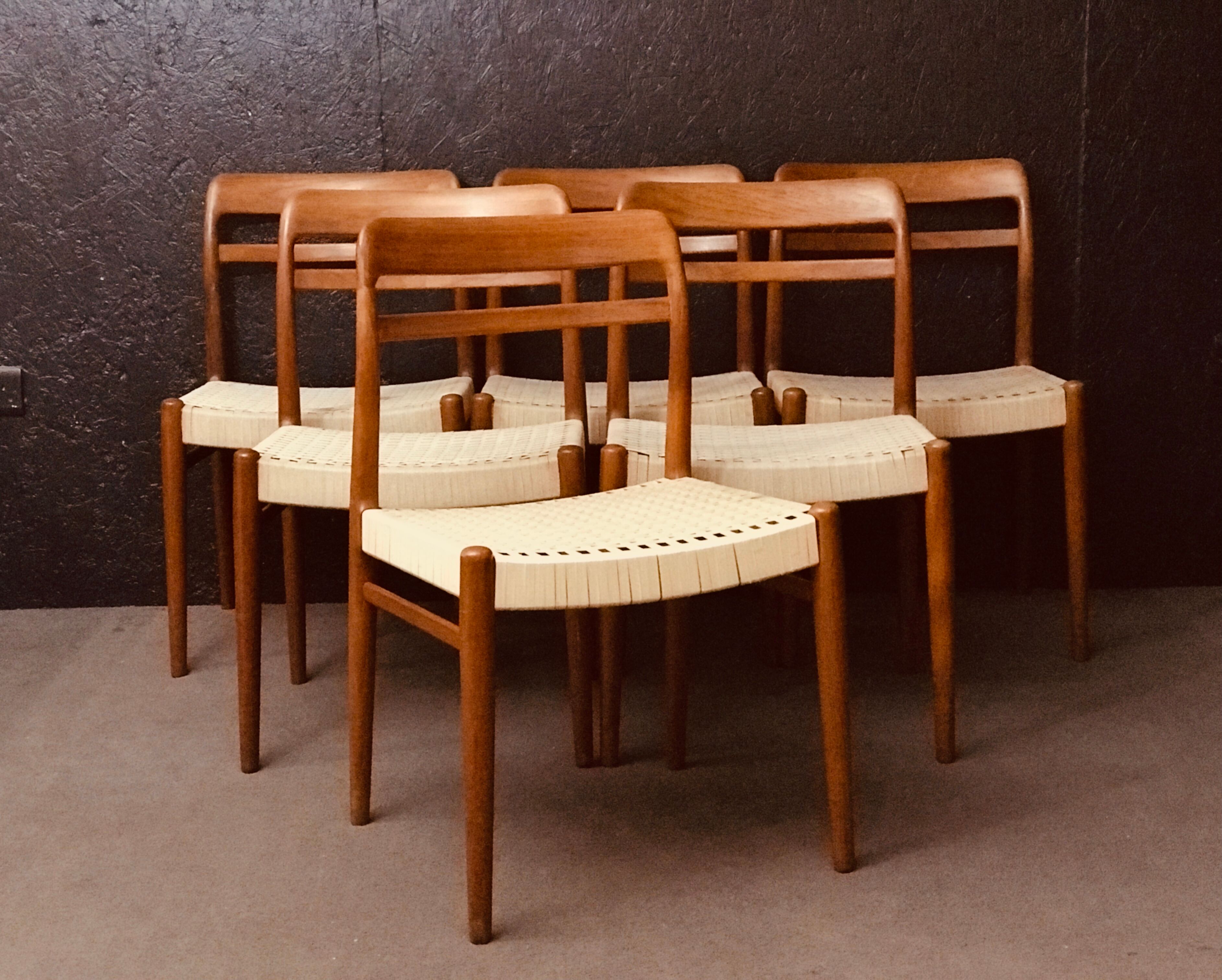 6 scandinavian teak dining chairs with papercord in natural colour from norway