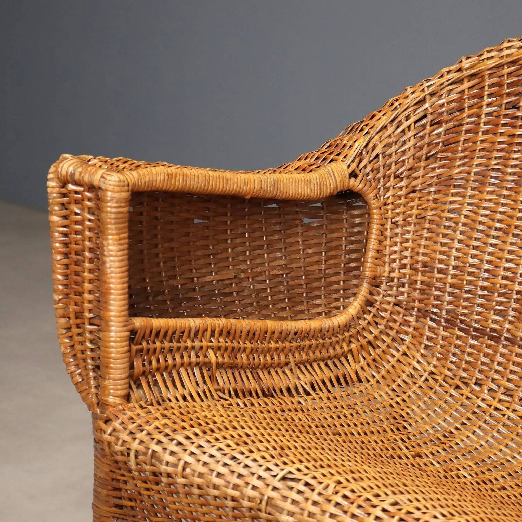 Canapé vintage en osier et bambou, design Italie, années 1950-1960