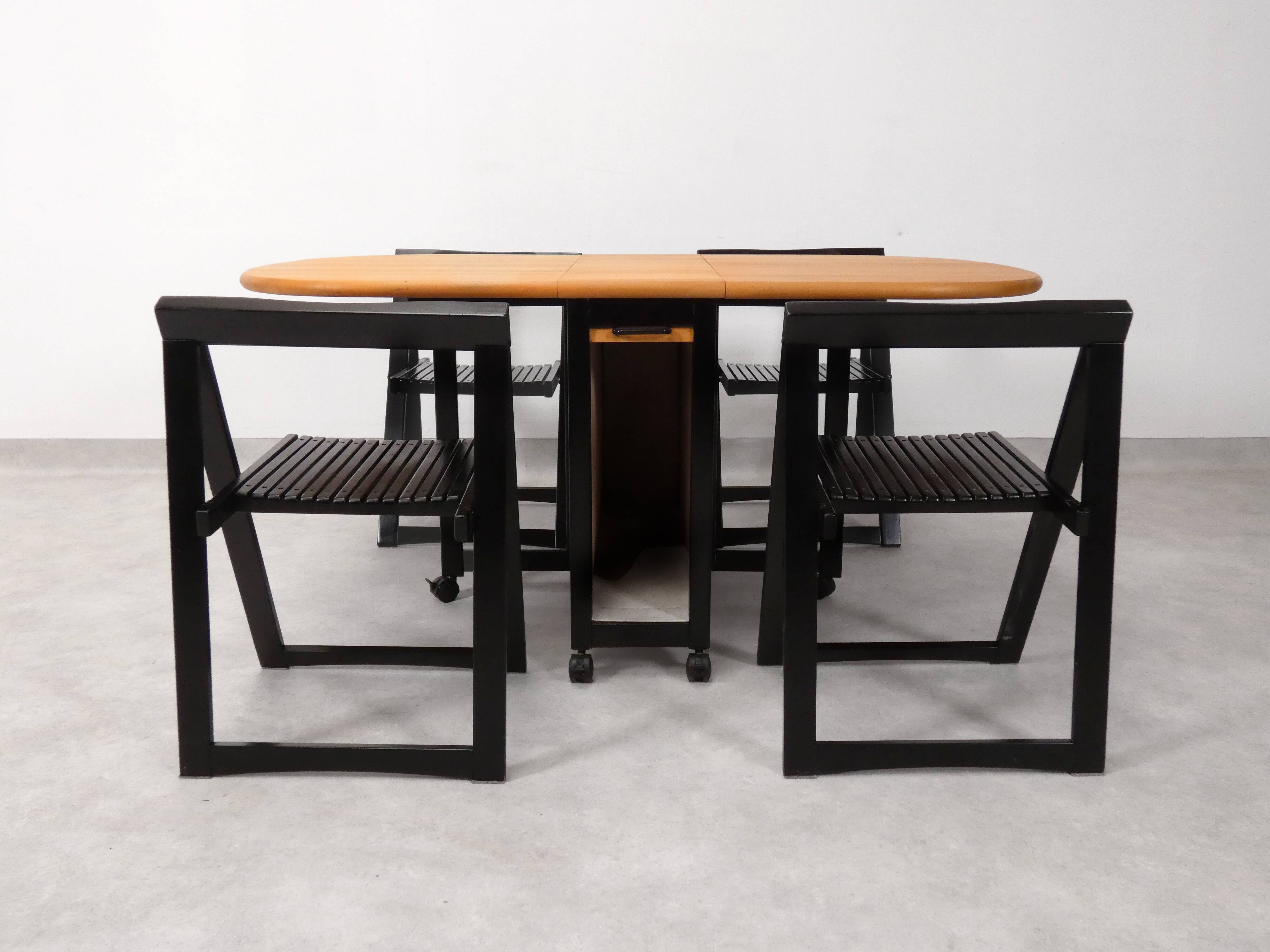 4 Trieste folding chairs with storrage table - Aldo Jacober for A. Bazzani