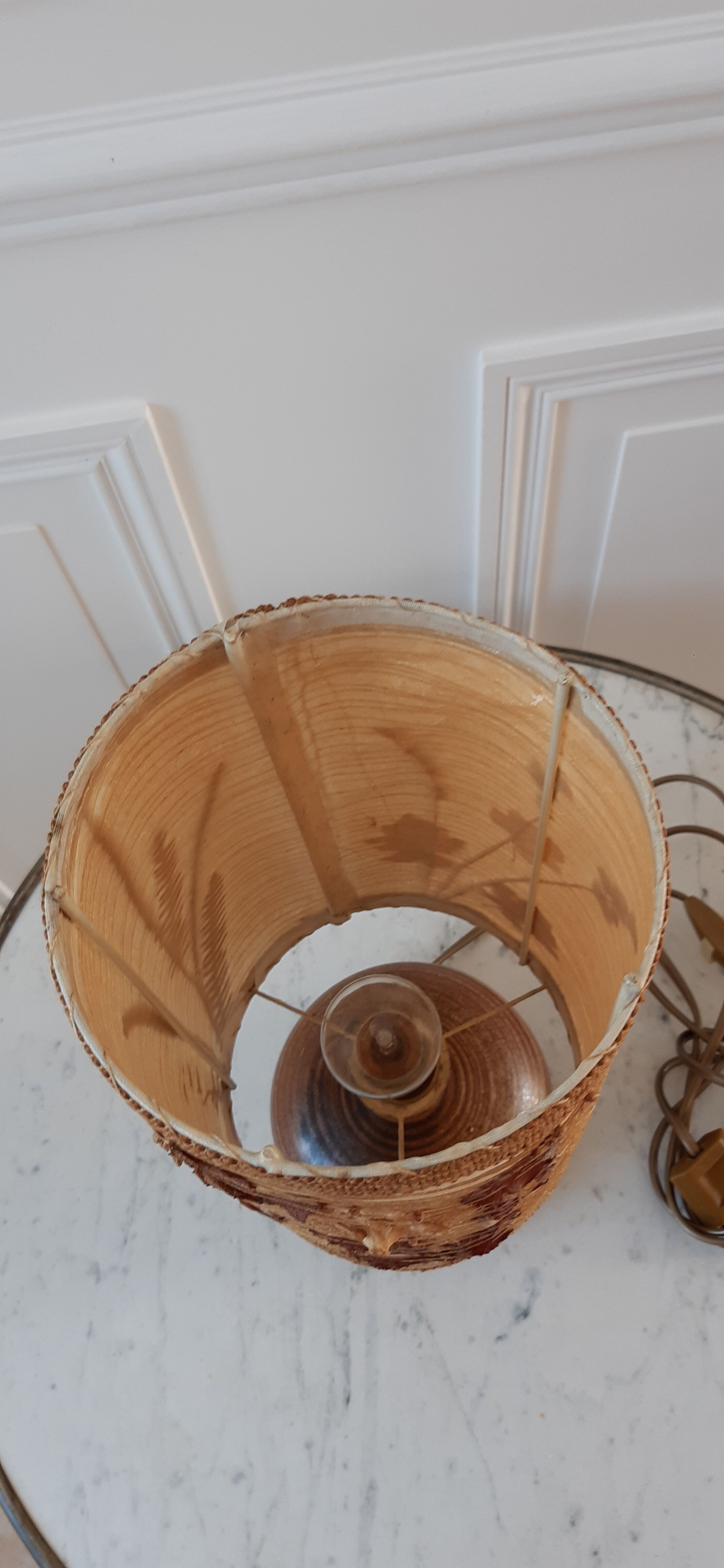 Sandstone lamp and lampshade in dried flowers 70s