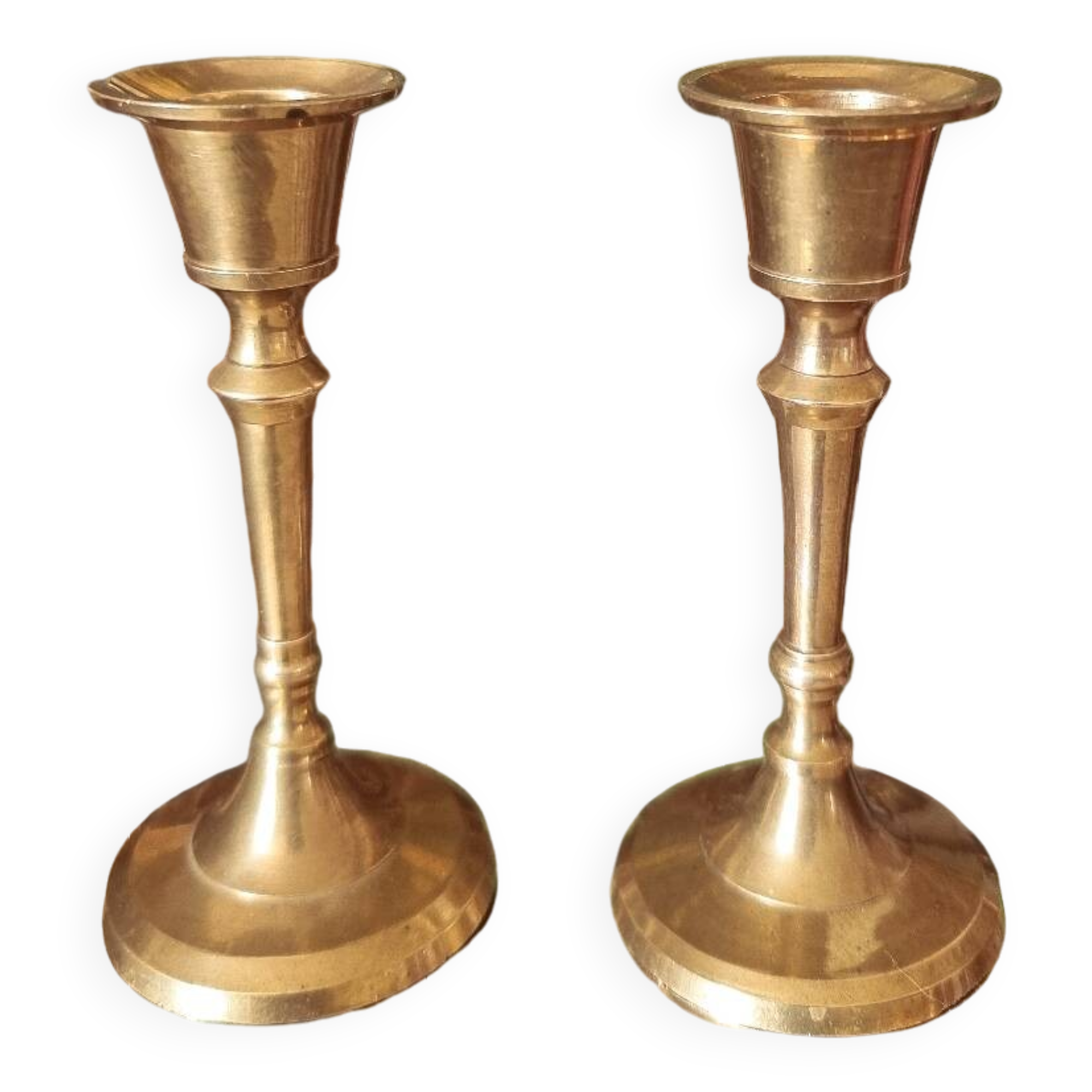 Duo of small brass candlesticks