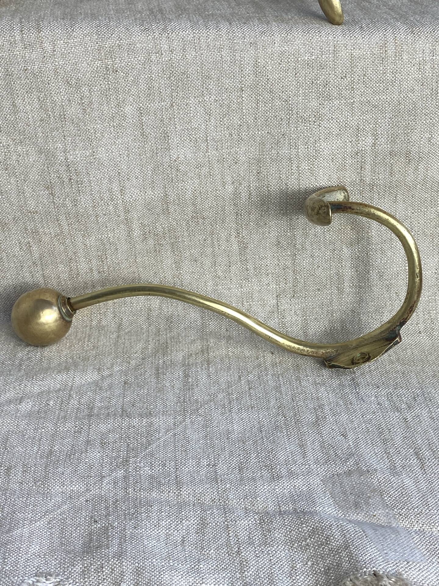 Pair of ball and hook coat hooks in brass