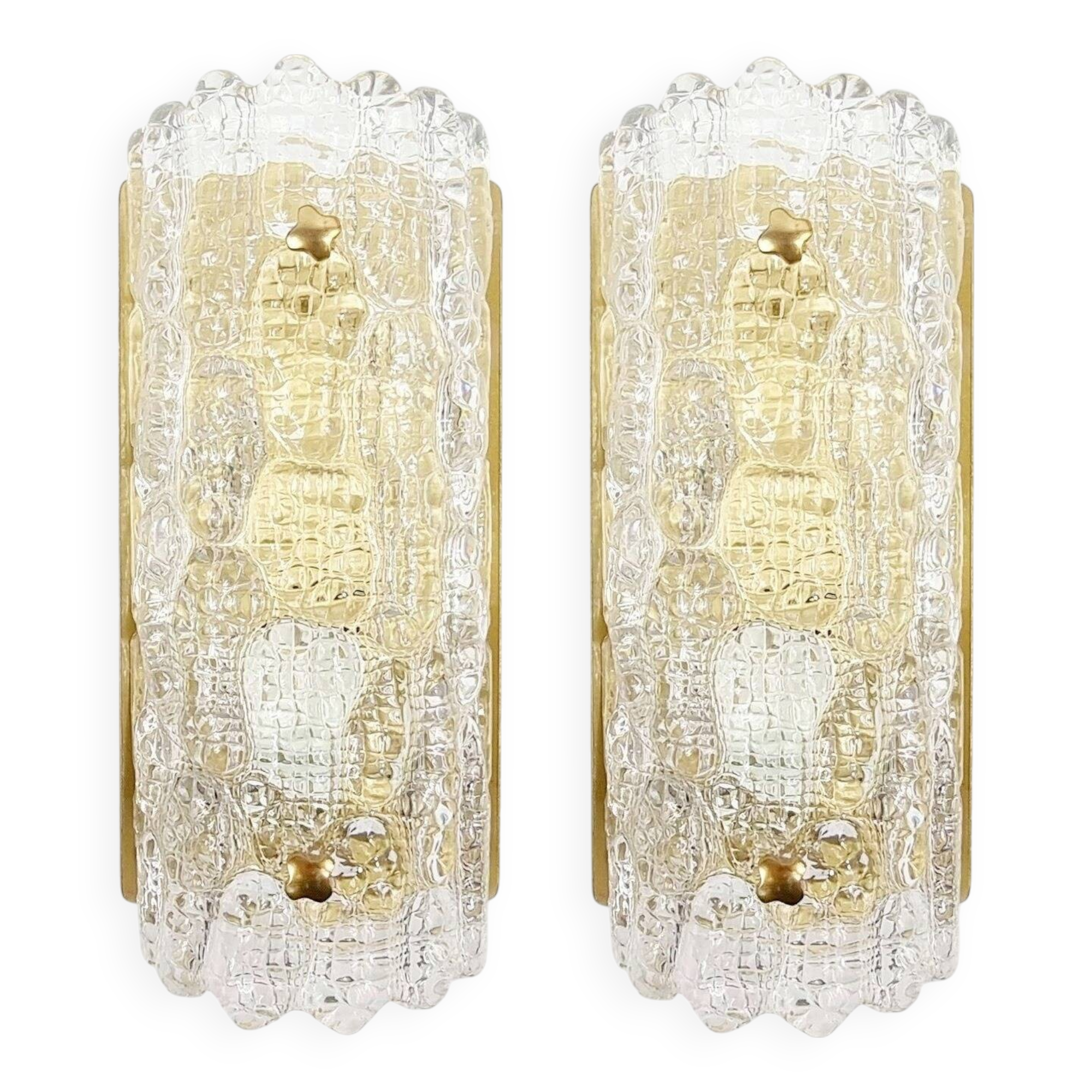 Paire d'appliques scandinaves en verre et laiton par Carl Fagerlund pour Orrefors & Lyfa, années 1960