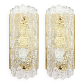 Pair of Scandinavian Glass & Brass Wall Lights by Carl Fagerlund for Orrefors & Lyfa, 1960s