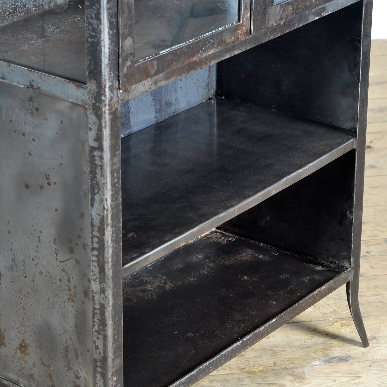Vintage Glass & Iron Medical Cabinet, 1950s