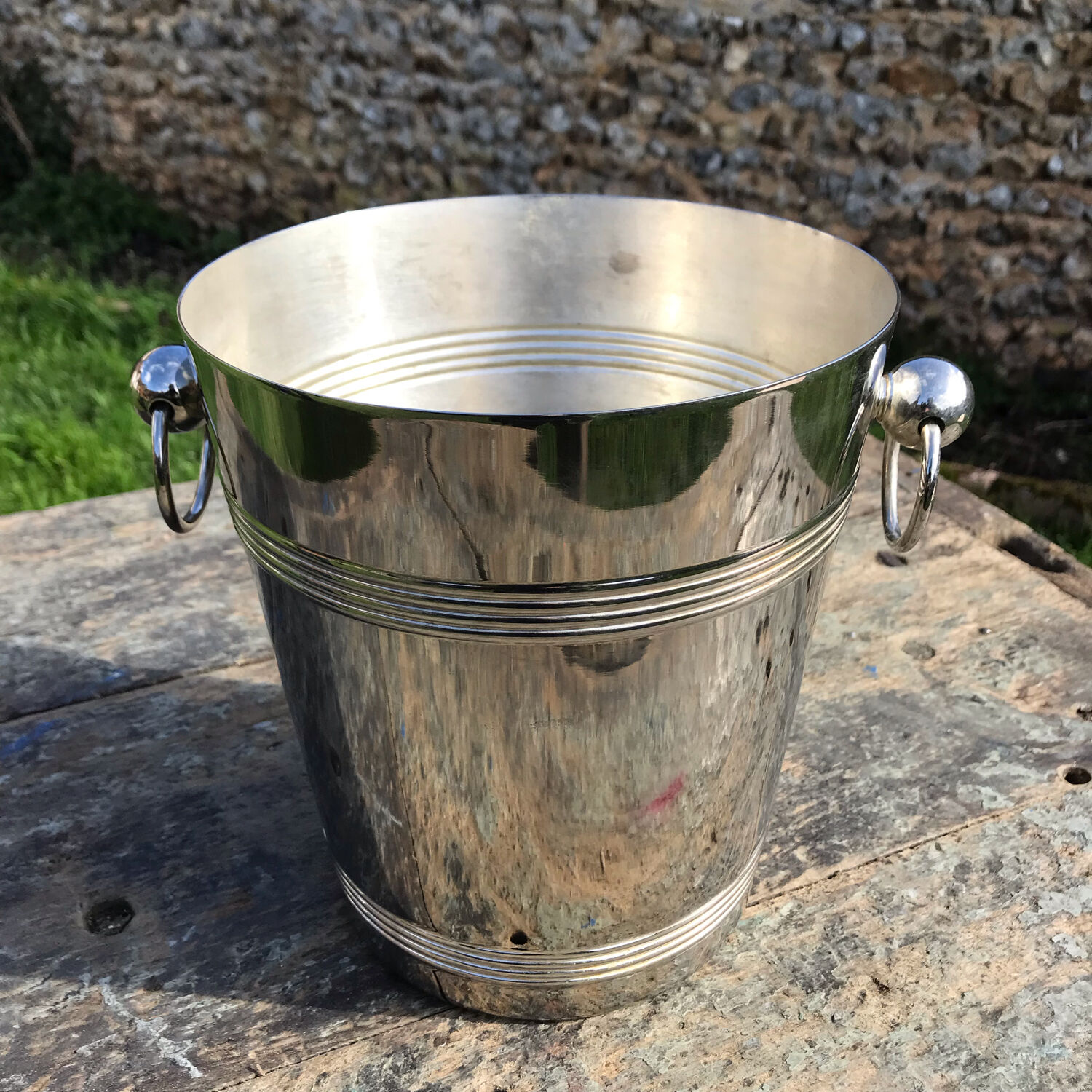Champagne bucket art deco silver metal
