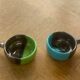 Set of two coquetiers and two caquelons in vintage 1950 two-tone ceramic
