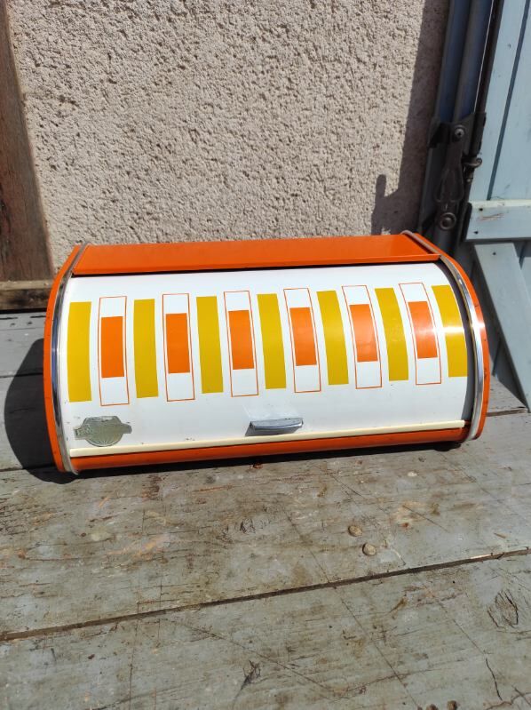 vintage orange bread hutch 70s