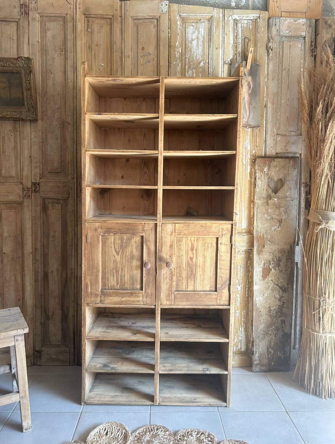 Antique workshop cabinet with compartments and doors