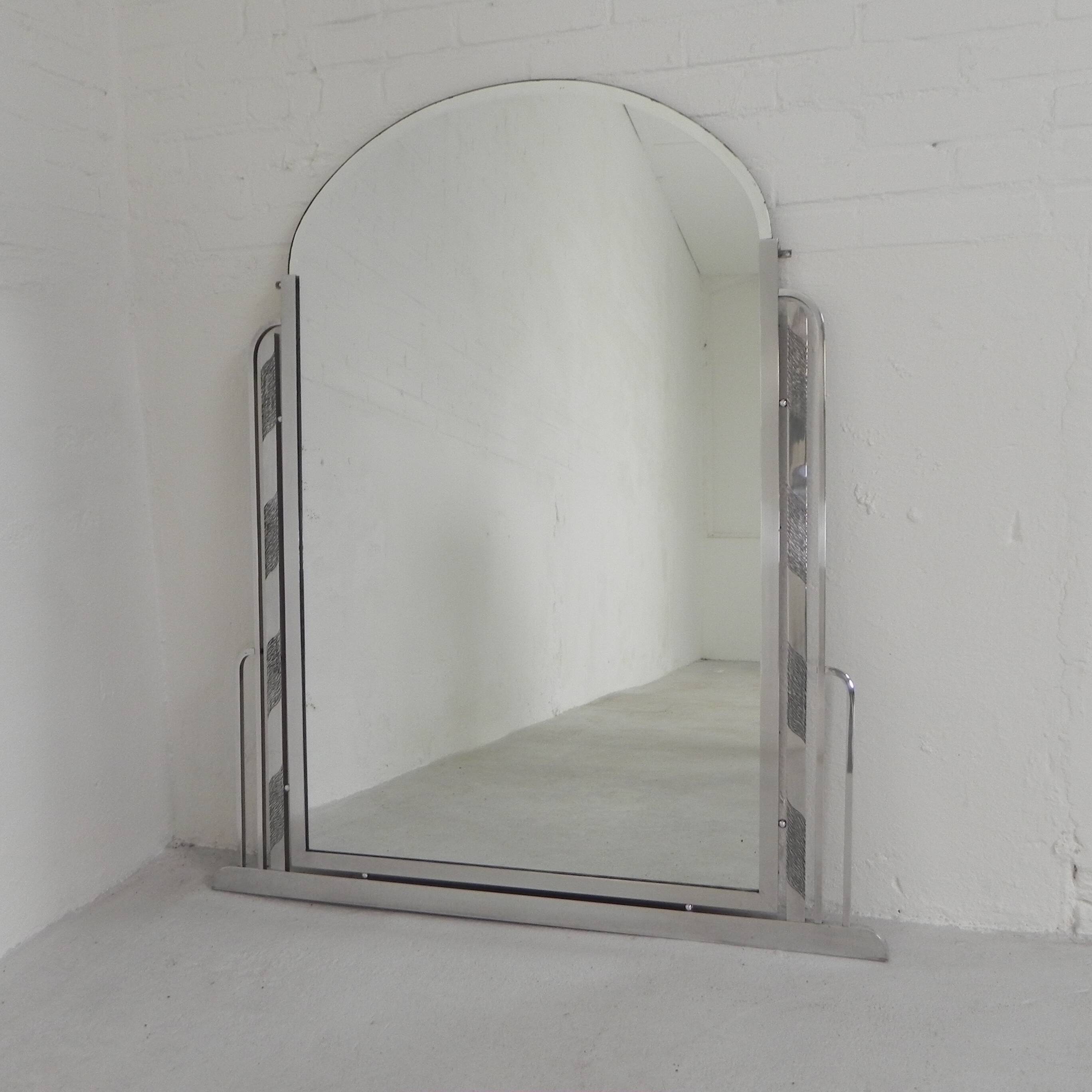 Art Deco mirror with faceted glass in aluminum frame, 1930s