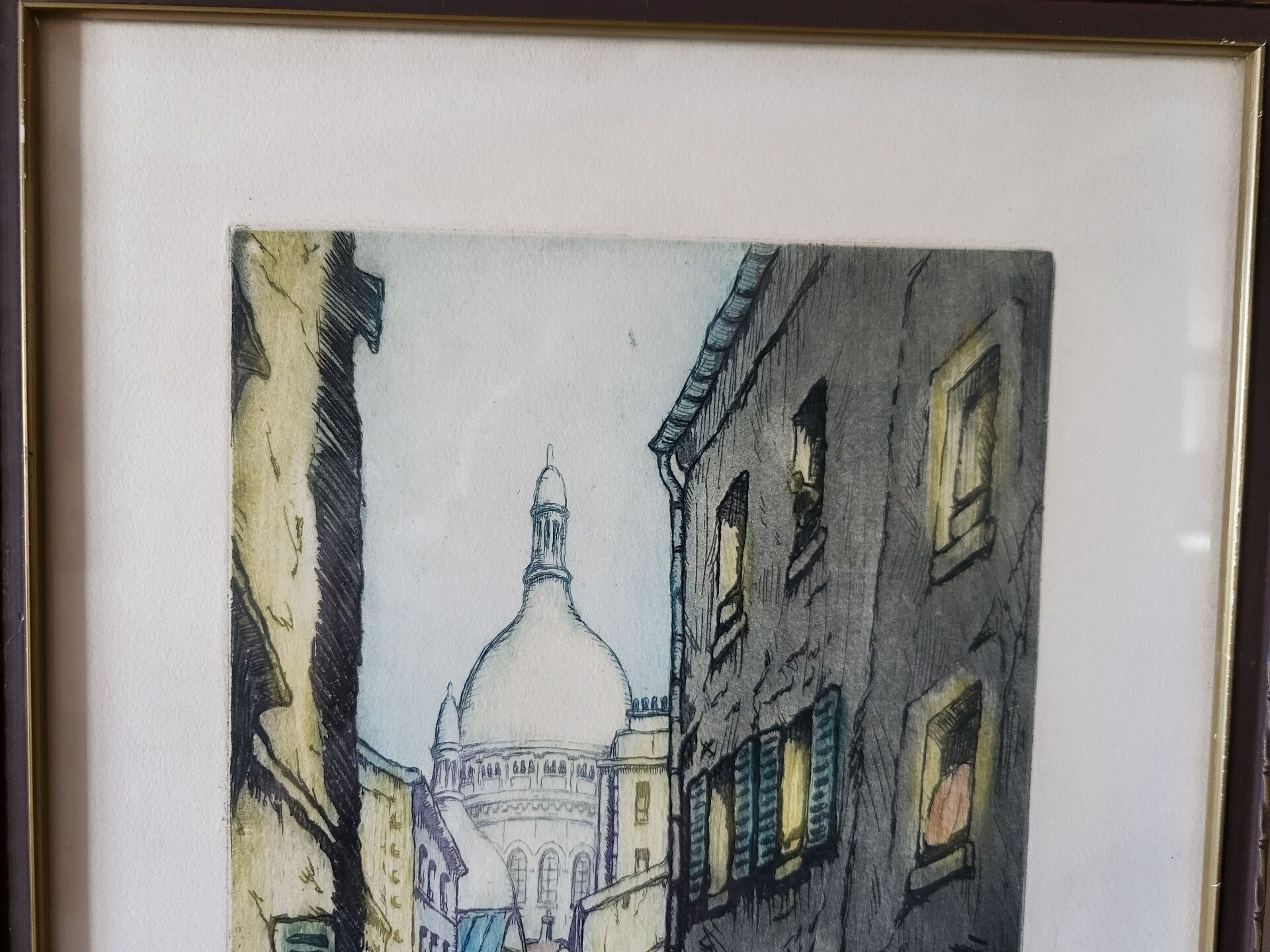 Lithograph Marcel Julien Baton/ Rue de Paris/ Sacré-Cœur /