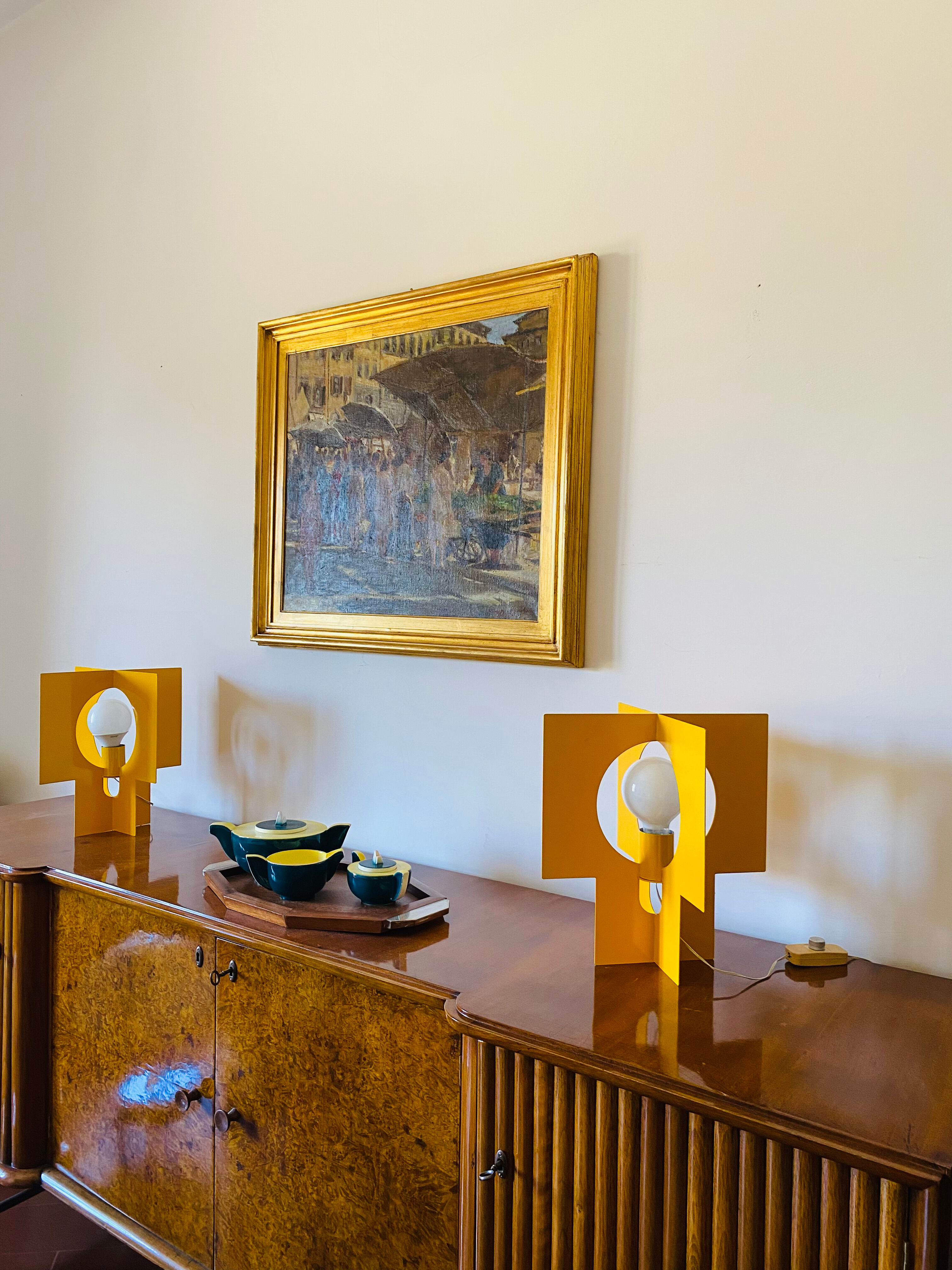 Pair of yellow Space age design table lamps, Italy, 1960s