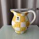 Cottagecore hand-painted ceramic jug – yellow check & blue flowers