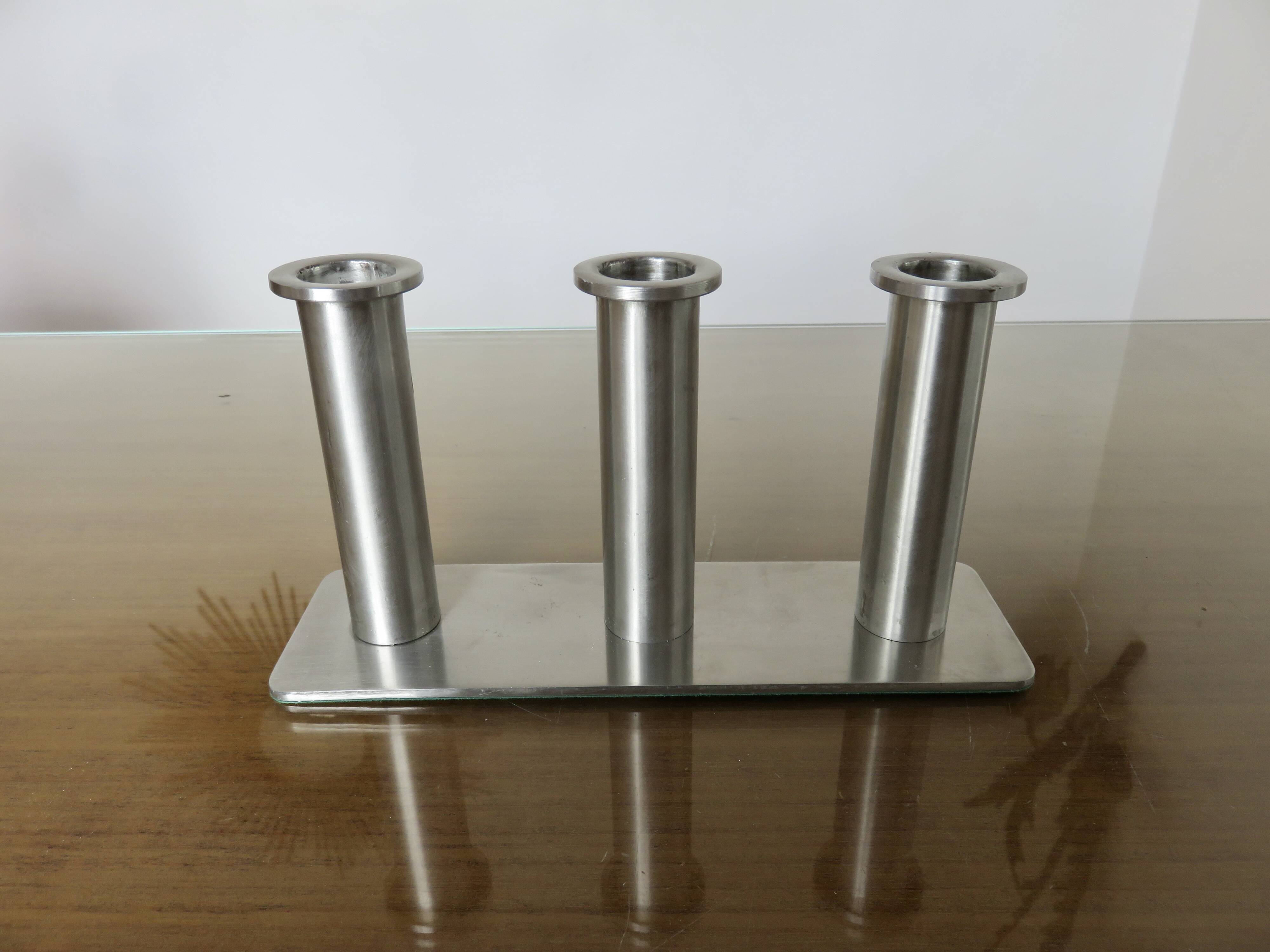Bougeoir triple en acier inoxydable 1970